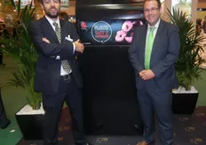 Diego Pozancos and Alexander Koch, of ROYAL’s sales department, promoting pluots; a hybrid between plums and apricots.