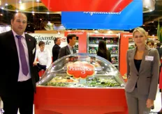 Jordi Estrada and Agnieszka Madgziak, of Primaflor, exhibiting their line of fresh, ready-to-eat salads.