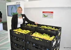 Hillary Femal from IFCO promoting the new crate especially designed for product protection of the bananas.