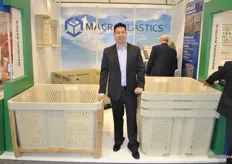 Hugo Ramos from Macro Plastics promoting new bins easier to clean and cost effective in transportation as you can pile them up.