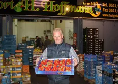Helge Hoffmann of Fruchtimport Hoffmann sells almost everything an imports himself too. He is pictured with strawberries from his own country. Fruchtimport Helge Hoffmann was founded in 2008 by Helge. (www.helgehoffmann.net)