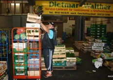 Jorg Bergmann prepares an order. He works for Dietmar Walther and supplies to gastronomics and major consumers. Dietmar Walther is a family company an has been active since their opening in 1958. (www.frucht-walther.de)