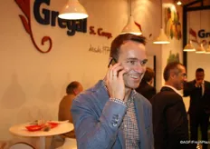 Dirk van den Heuvel from Hillfresh calling in the stand of the Spanish company Gregal.