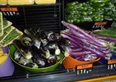 Aubergine, the long light purple variety was priced at almost 2 Euro each.