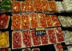 Cherry tomatoes at 3 Euro per pack.