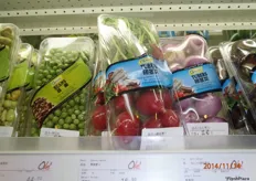 Packaged beans, radishes and onions.