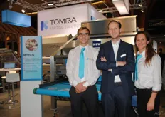 Alexander Decock, Alexander Dewilde and Myriam Stas of Tomra. Tomra was at the fair with various machines/innovations, including this Modus, a sorting machine for potatoes.