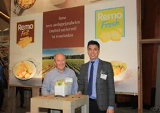 Yvo Deputter and Wim Lannoey of the Remoortel company with the RemoFrit and RemoFresh products in the background.