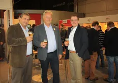 A toast at the Agristo stand. In the middle, Antoon Wallays and left and right the gentlemen of supplier Stow.