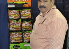 George Wooten from Wayne E. Bailey promoting the sweet potato steam bag. He started the sweet potato business ith 2.5 million pounds and now he has 160 million pounds of sweet potatoes.