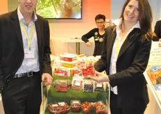 Stéphane Decourcelle and Mélanie Planchon from Les Fruits Rouges promoting their French berries, but also imported berries