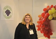 Susan Day from the California Grape Commission promoting grapes from California in their new booth