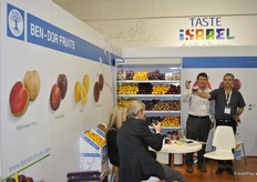 Hubert Leclercq and Joseph Ben-Dor from Ben-Dor Fruits, toasting with red wine on their new red flesh line of peaches and nectarines.