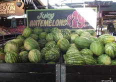 Water melons are prominent outside or just by the door of every store, this is a seasonal product and as the summer is almost over prices have been reduced.