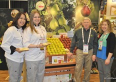 Two chefs, Bob Koehler and Brittany Wilmes from Pear Bureau Northwest sampling salads with pears