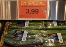 Package of three hothouse cucumbers.