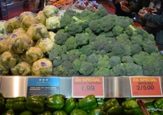 Large amounts of cauliflower and broccoli on display