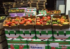Kapiris Bros is a major grower of greenhouse capsium in Australia, here is some of the produce on sale at the market in Melbourne. the company produces year round due to different production locations.