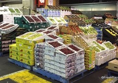 Everywhere you look there are displays of fruit and veg.