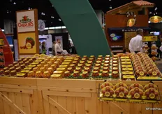 Large collection of tomatoes on display at the Naturesweet booth. On the far right are Jubilee tomatoes. These tomatoes are all the same size and one tomato equals one sandwich. No more leftovers!