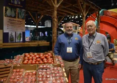 Jose Marrero and Michael Ryshouwer standing next to the latest introduction from Bejo Seeds: Tasti-Lee tomatoes.
