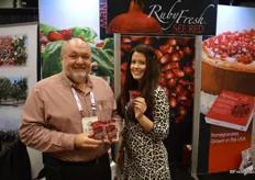 David Anthony and Natalie King with Ruby Fresh proudly show pomegranate arils.