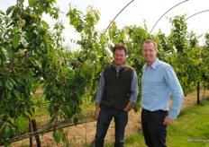 Charles Atkins with Jon, Charles also grows raspberries, 1 ha in glasshouses and 1 ha in tunnels.