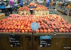 Conventional nectarines and peaches. Peaches are sourced from Twin Peaks Enterprises, just a few miles from the store.