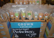 Many options when it comes to pistachio nuts...all differently seasoned and grown just a few miles away from the store.