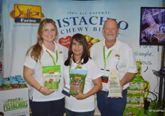 Madeleine Stanley, Jessica Tellez and Mike Smith with Setton Farms. The company specializes in pistachios. At the show, Setton launched its pistachio-cranberry bars.