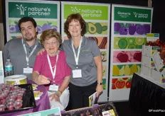 Manny Ramos, Helen Krause and Kellee Harris with Giumarra Companies. Mrs. Krause, a retired plum grower, makes a delicious plum pie and had show attendees taste the pie ingredients in the booth.