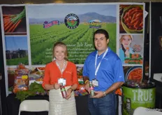 Rae Danell and Michael Antongiovianni with Grimmway Farms showing True oranic juice. It was a popular item by trade show attendees.