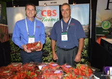 Charlie Staka and Edward Ortega with CBS Farms, proudly showing strawberries,