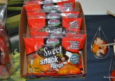 Launched four weeks ago: mini sweet pepper snack rings with ranch dip from Pero Family Farms.