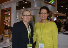 Marletta Kellerman and Antonia Appel - FPEF busy helping visitor to the South African pavilion.