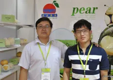 Li Mengchi, manager of the international trade department, and Guo ZhongTao are representing Botou Dongfang Fruit Co., Ltd. in Hong Kong. Dongfang is a pear producer and exporter.