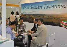 Chinese visitors were interested in obtaining more information about Tasmanian cherries at the Fruit Growers Tasmania booth.