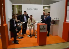 Calsa/Weiss, fruit and veg importer and exporter. Left Xavi Rosell, Spanish supplier to Calsa, Joost Priem, Vladimir and Pol Dendauw talking to a client.