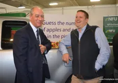 Kevin Attwood, Kent NFU also Kent County Agricultural Society Chairman with Ross Goatham, AC Goatham at the NFU stand who had a competition to guess how many apples were in the pick up.