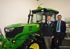 Chris Cormac-Walshe and Andy Page with the 5100 GF John Deere, specially designed for fruit growers with lots of electronic gadgets.