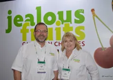 David Geen and Julie McLachlan of Jealous Fruits, giving out samples of delicious Canadian cherries.