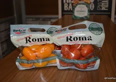 Orange and Red Gourmet Roma tomatoes from Westmoreland Sales/Topline Farms. The orange Romas were introduced this year. Both varieties are greenhouse grown.