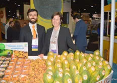 Andres Ocampo and Melissa Hartmann de Barros with HLB Specialties. On display are goldenberries and organic Formosa papayas.