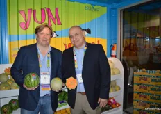 Brett Burdsal and Mark Cassius from SunFed, showing Melonheads and Yum Melons.