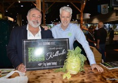 Jose Marrero and Chris Lindley from Farm Stand Fresh Foods with rasta-rabi in the booth of Bejo Seeds.