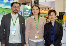 Zhao Yechao and Christine Tsai, two of the organisers of the iFresh Expo together with, in the middle, Anouk, the China Editor of FreshPlaza