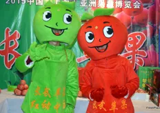 Two smiling apples at the booth of Changwu County. Changwu County is a big producer of apples