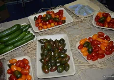 Cucumbers and tomatoes on display from Tamarin.