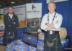 Alex Bartlett and David Cross with Albert Bartlett in Scottish kilt costume.