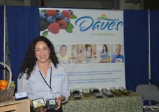 Leslie Simmons with Dave's Specialty Imports showing Cape Gooseberries and blueberries.